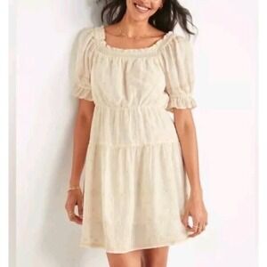 Old Navy Womens Ivory Eyelet Floral Puff Sleeve Mini Dress Large Cream Boho